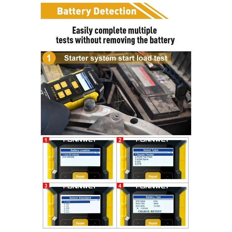 KONNWEI KW510 3 in 1 Car Battery Tester / Charger / Repairer, Support 8 Languages(US Plug) - Image 11