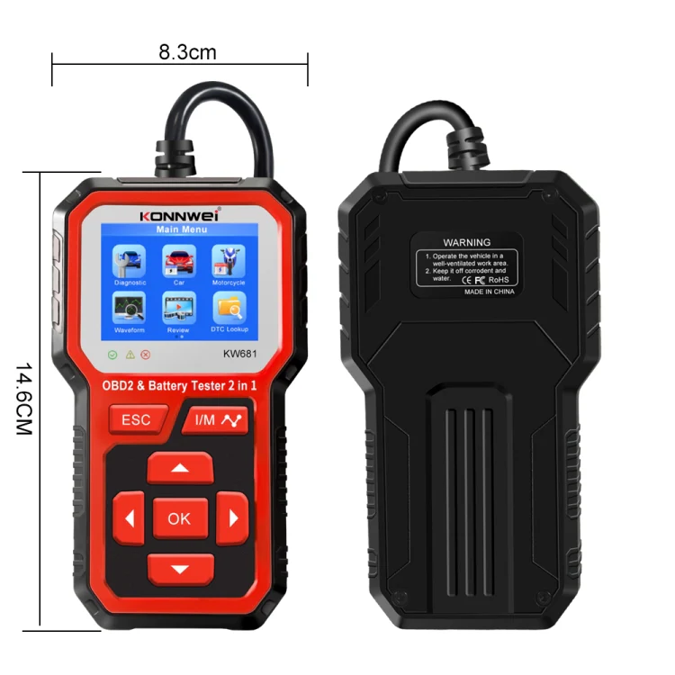 KONNWEI KW681 Car 2.4 inch TFT Screen OBD Fault Diagnosis + 6V-12V Battery Tester Support 9 Languages - Image 2