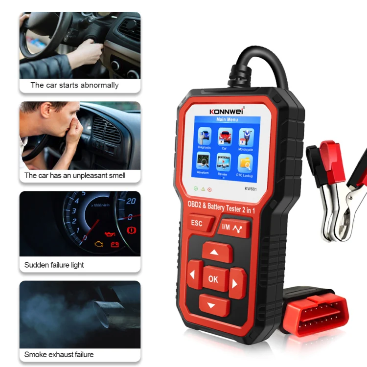 KONNWEI KW681 Car 2.4 inch TFT Screen OBD Fault Diagnosis + 6V-12V Battery Tester Support 9 Languages - Image 3