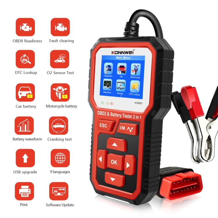 KONNWEI KW681 Car 2.4 inch TFT Screen OBD Fault Diagnosis + 6V-12V Battery Tester Support 9 Languages - Image 7