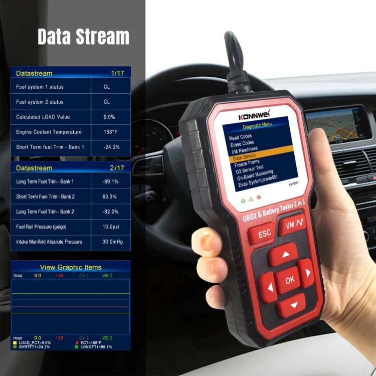KONNWEI KW681 Car 2.4 inch TFT Screen OBD Fault Diagnosis + 6V-12V Battery Tester Support 9 Languages - Image 8