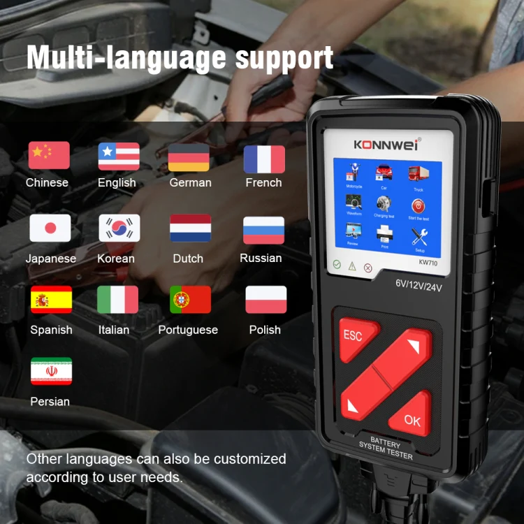 KONNWEI KW710 Car 3.2 inch 6V-24V Lead-acid Battery Tester Support 13 Languages - Image 5