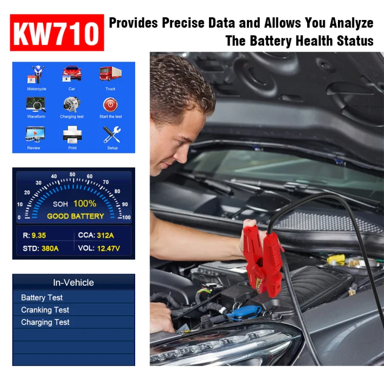 KONNWEI KW710 Car 3.2 inch 6V-24V Lead-acid Battery Tester Support 13 Languages - Image 7