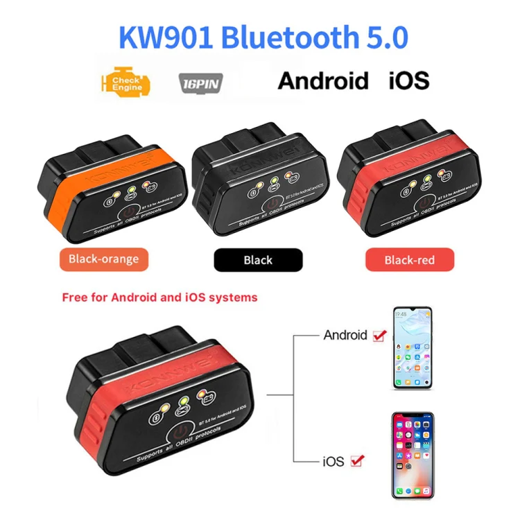 KONNWEI KW901 Android Phone OBD2 Car Bluetooth 5.0 Diagnostic Scan Tools(Red) - Image 3
