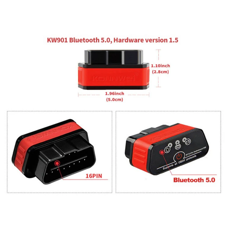 KONNWEI KW901 Android Phone OBD2 Car Bluetooth 5.0 Diagnostic Scan Tools(Red) - Image 4