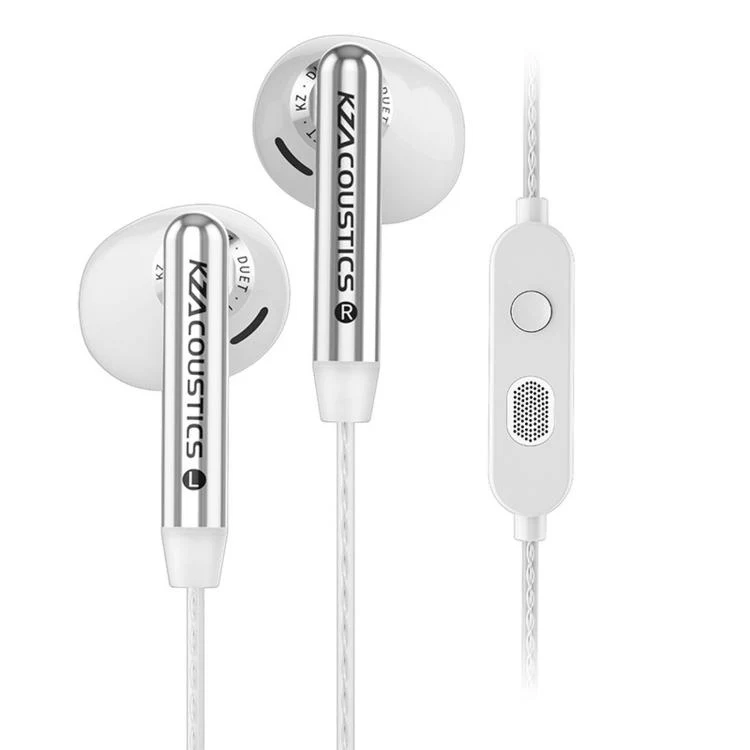 KZ-Duet Quad-core Dual Dynamic Driver 1.2m Wired Earphones, Color: White With Mic 3.5mm
