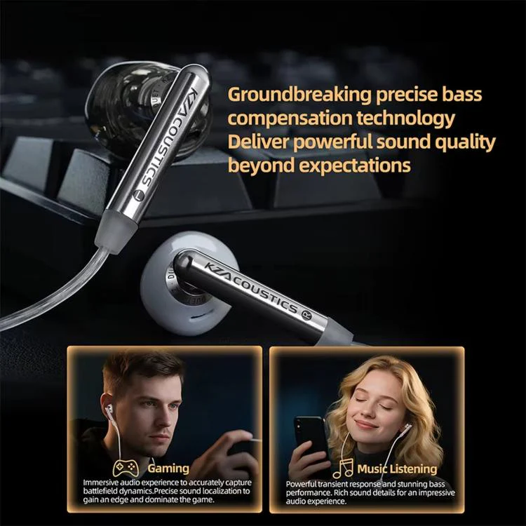 KZ-Duet Quad-core Dual Dynamic Driver 1.2m Wired Earphones, Color: White With Mic 3.5mm - Image 6