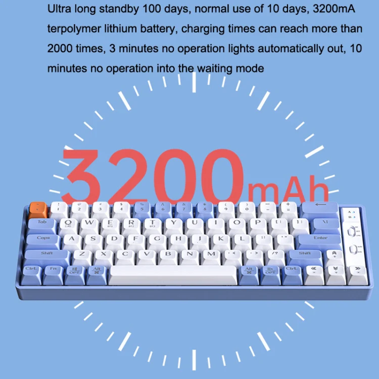 LANGTU GK65 65 Keys Wireless / Bluetooth / Wired Three Model Game Mechanical Keyboard, Cable Length: 1.5m(Sky Blue) - Image 5
