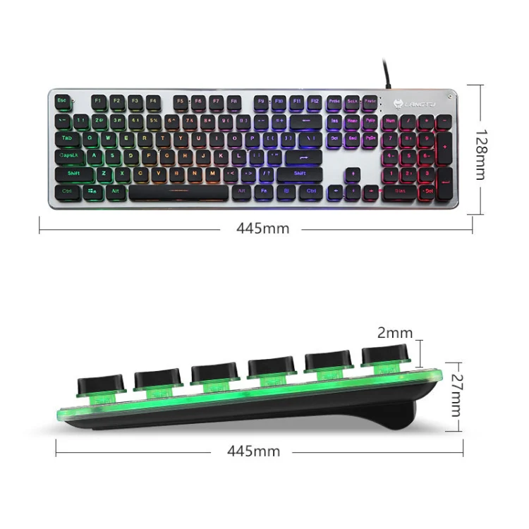 LANGTU L1 104 Keys USB Home Office Film Luminous Wired Keyboard, Cable Length:1.6m(Ice Blue Light Silver White) - Image 3