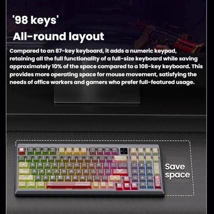 LANGTU T98 Bluetooth / Wireless / Wired Triple-Mode Mechanical Keyboard Hot-Swappable Full N-Key Rollover Gaming Keyboard, Style: Green Shadow Illusion Glass Soul Switch 10000mAh - Image 3