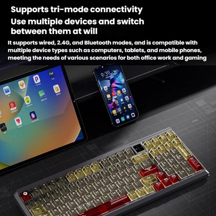 LANGTU T98 Bluetooth / Wireless / Wired Triple-Mode Mechanical Keyboard Hot-Swappable Full N-Key Rollover Gaming Keyboard, Style: Red Pupil Hacker Glass Soul Switch 10000mAh - Image 5