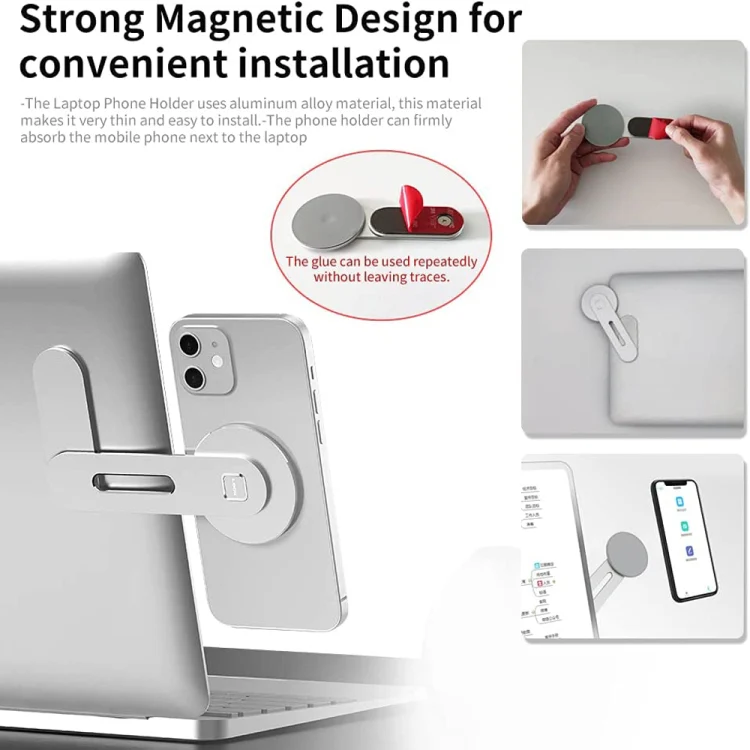 Laptop Phone Expansion Bracket Aluminum Magnetic Phone Stand(Black) - Image 4