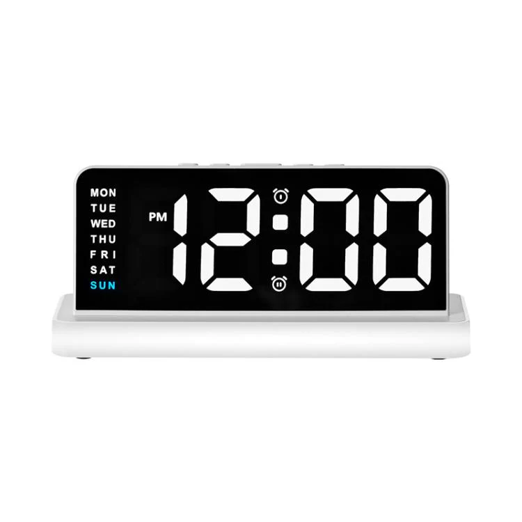 Large Display LED Digital Alarm Clock Mirror Desktop Clock with Atmosphere Night Light, Adjustable Brightness(White)