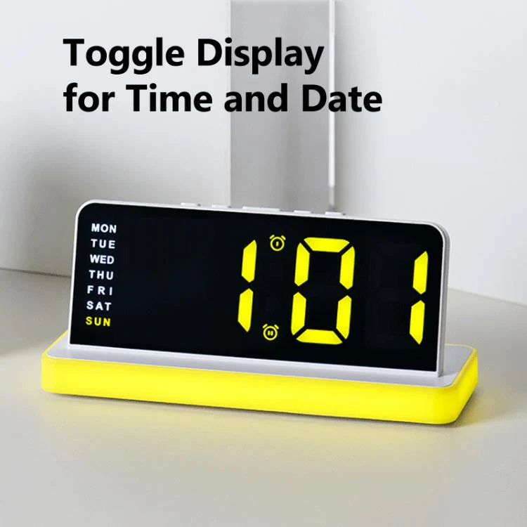 Large Display LED Digital Alarm Clock Mirror Desktop Clock with Atmosphere Night Light, Adjustable Brightness(White) - Image 4