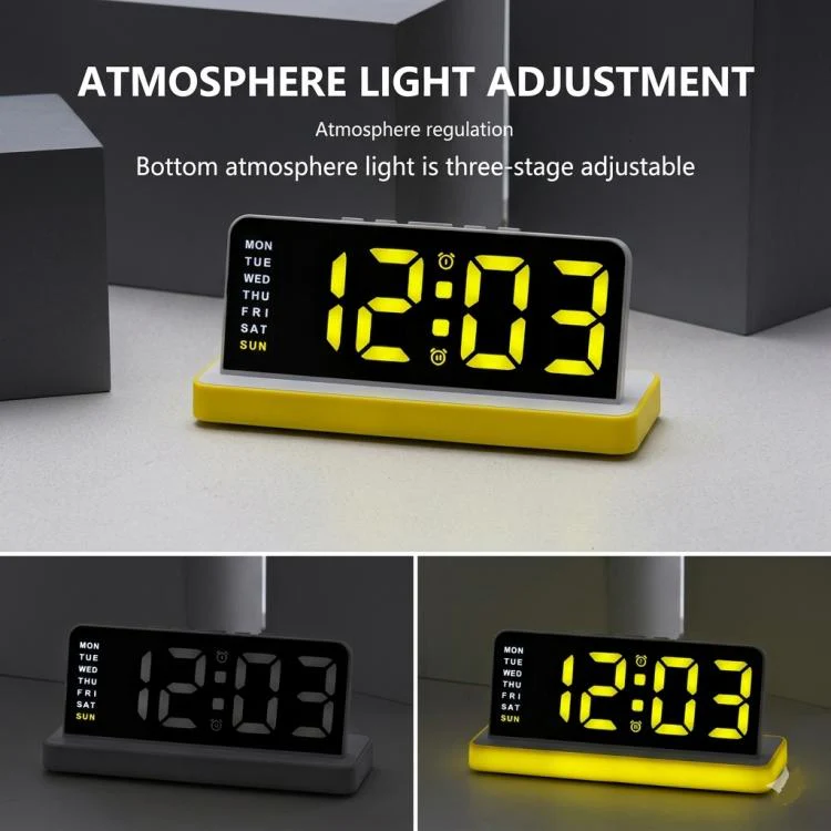 Large Display LED Digital Alarm Clock Mirror Desktop Clock with Atmosphere Night Light, Adjustable Brightness(White) - Image 5