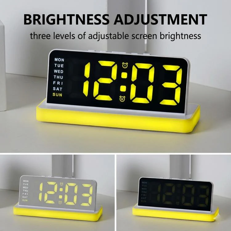 Large Display LED Digital Alarm Clock Mirror Desktop Clock with Atmosphere Night Light, Adjustable Brightness(White) - Image 6