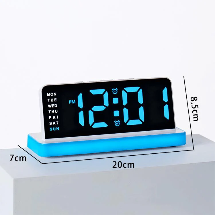 Large Display LED Digital Alarm Clock Mirror Desktop Clock with Atmosphere Night Light, Adjustable Brightness(White) - Image 8
