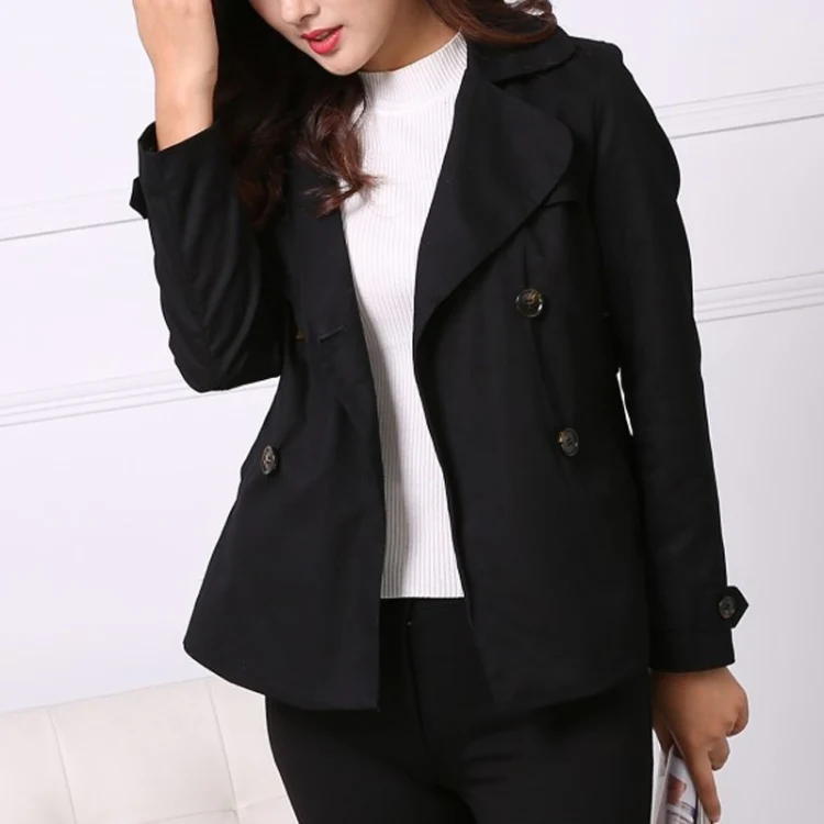 Large Lapel Double-breasted Short Slim Windbeaker - Image 3