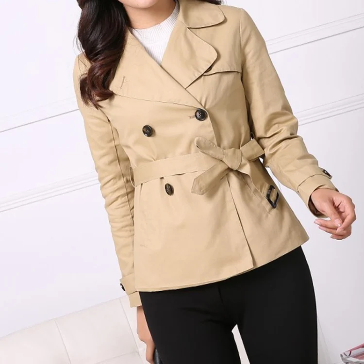 Large Lapel Double-breasted Short Slim Windbeaker - Image 4