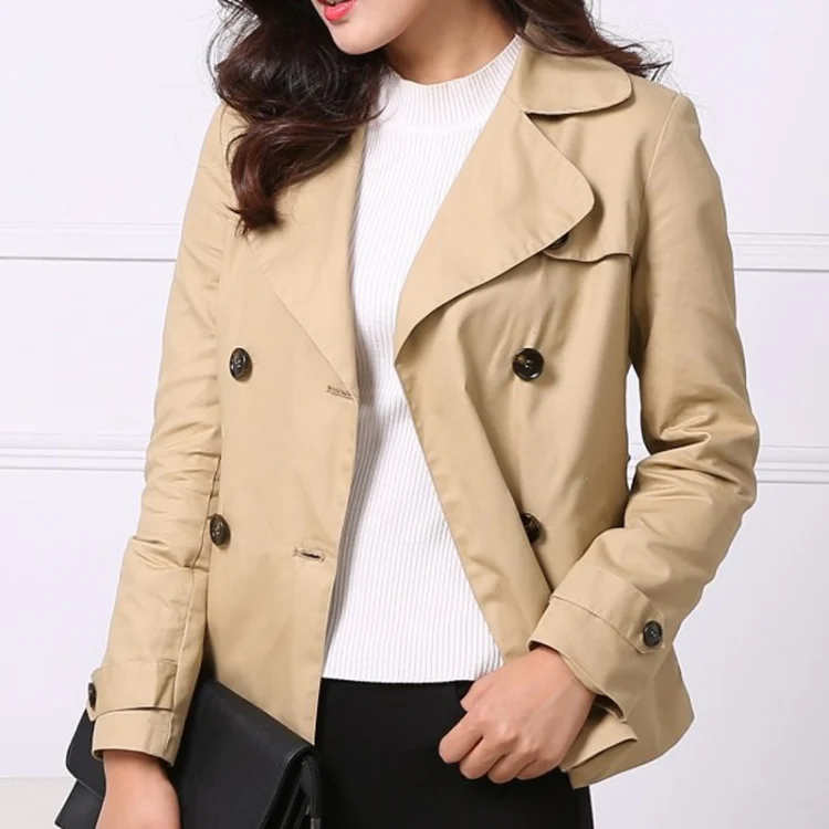 Large Lapel Double-breasted Short Slim Windbeaker - Image 5