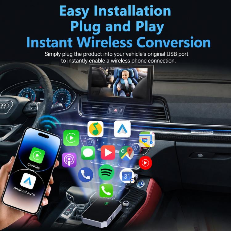 LC969D Car Baby Monitor Night Vision HD Smart Camera, Spec: CarPlay Box + Camera - Image 4