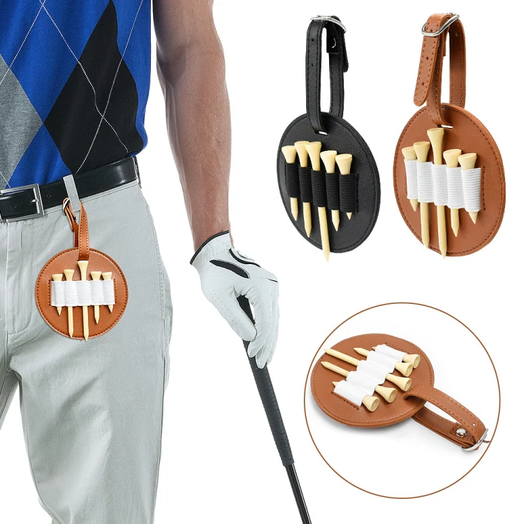 Leather Outdoor Waist Hanging Golf Spike Insert Pocket Storage Bag, Spec: Double-sided Black - Image 2
