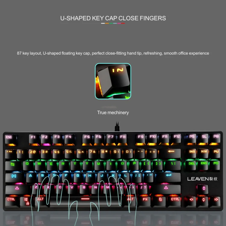 LEAVEN K550 87 Keys Green Shaft Gaming Athletic Office Notebook Punk Mechanical Keyboard, Cable Length: 1.8m(Black) - Image 4