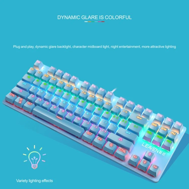 LEAVEN K550 87 Keys Green Shaft Gaming Athletic Office Notebook Punk Mechanical Keyboard, Cable Length: 1.8m(Black) - Image 7