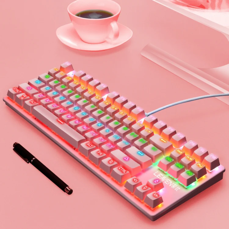 LEAVEN K550 87 Keys Green Shaft Gaming Athletic Office Notebook Punk Mechanical Keyboard, Cable Length: 1.8m(Pink) - Image 2