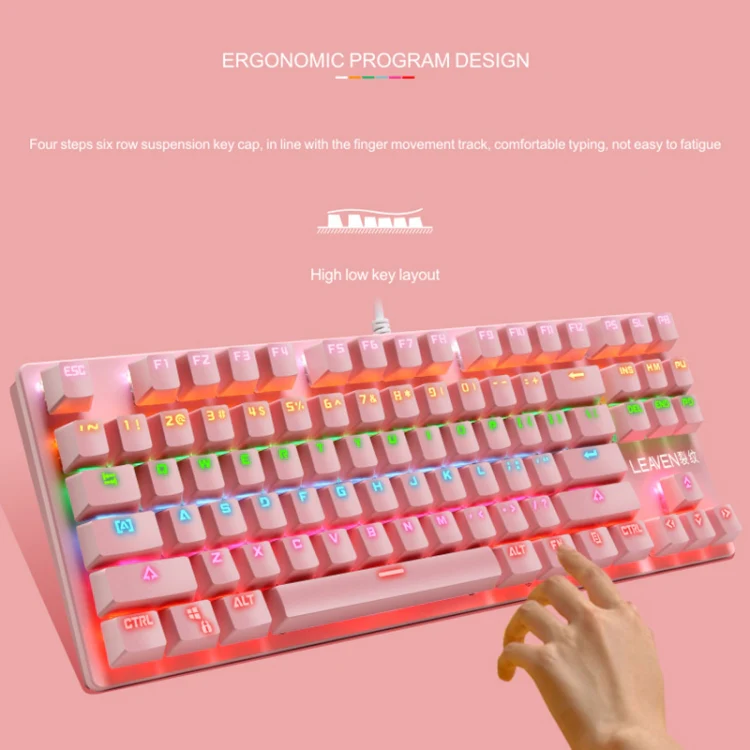 LEAVEN K550 87 Keys Green Shaft Gaming Athletic Office Notebook Punk Mechanical Keyboard, Cable Length: 1.8m(White) - Image 6
