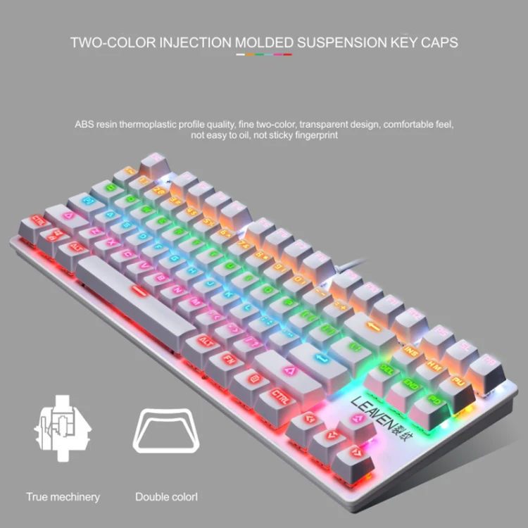 LEAVEN K550 87 Keys Green Shaft Gaming Athletic Office Notebook Punk Mechanical Keyboard, Cable Length: 1.8m(White) - Image 8