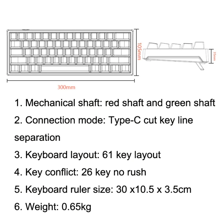 LEAVEN K620 61 Keys Hot Plug-in Glowing Game Wired Mechanical Keyboard, Cable Length: 1.8m, Color: Black Green Shaft - Image 7