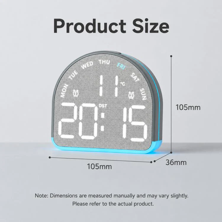LED Digital Alarm Clock with Bottom Ambient Light Desk Clock with Temperature DST Dual Alarm(5533A Wood Grain) - Image 6