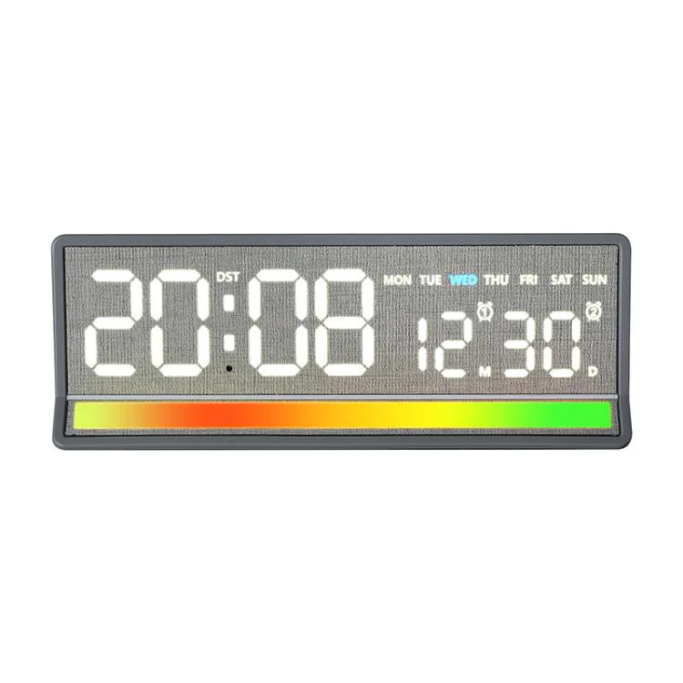 LED Digital Alarm Clock with Sound-Activated RGB Light Large Display with Date/Day/Temperature Support USB Output(5536 Fabric Texture)