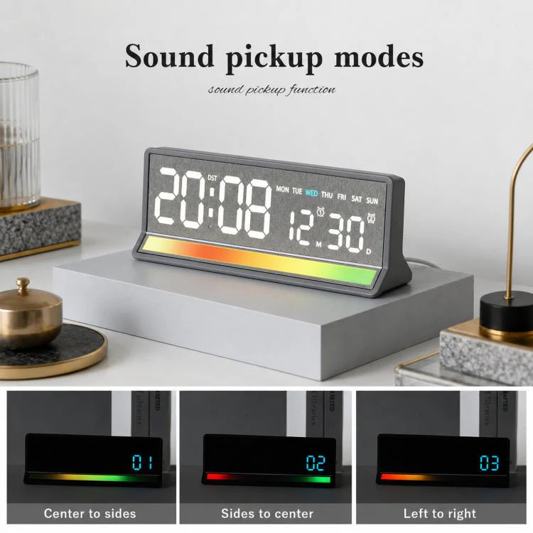 LED Digital Alarm Clock with Sound-Activated RGB Light Large Display with Date/Day/Temperature Support USB Output(5536 Fabric Texture) - Image 4