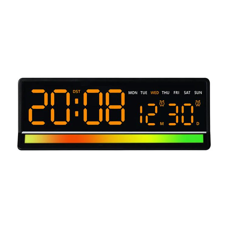 LED Digital Alarm Clock with Sound-Activated RGB Light Large Display with Date/Day/Temperature Support USB Output(6675 Black+Orange)