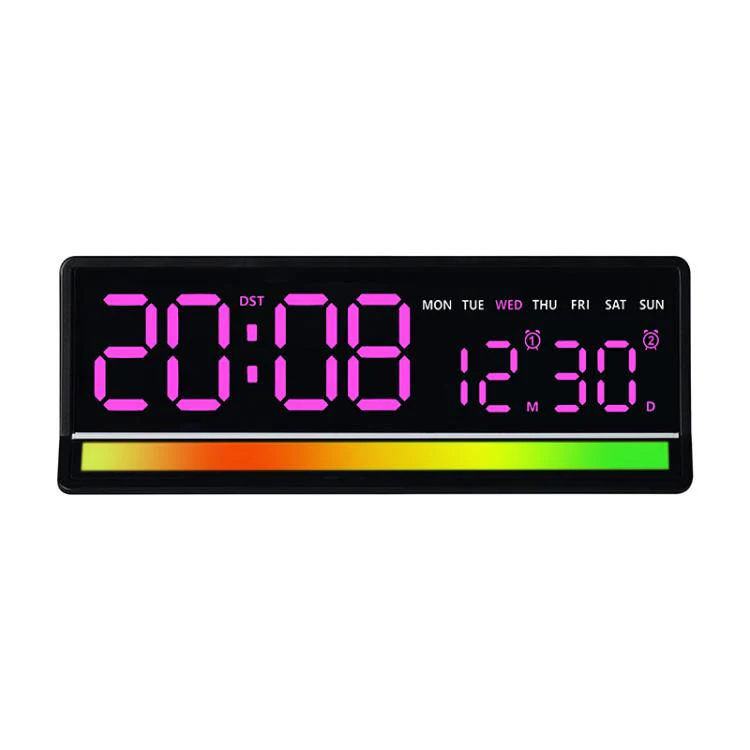 LED Digital Alarm Clock with Sound-Activated RGB Light Large Display with Date/Day/Temperature Support USB Output(6675 Black+Pink)