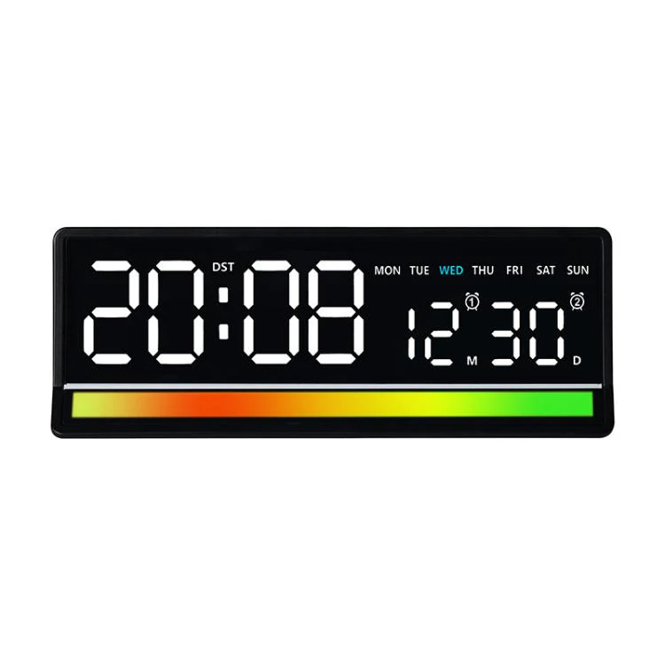 LED Digital Alarm Clock with Sound-Activated RGB Light Large Display with Date/Day/Temperature Support USB Output(6675 Black+White)