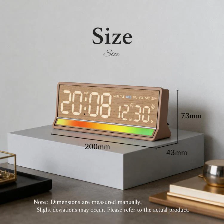 LED Digital Alarm Clock with Sound-Activated RGB Light Large Display with Date/Day/Temperature Support USB Output(6675 Black+White) - Image 9