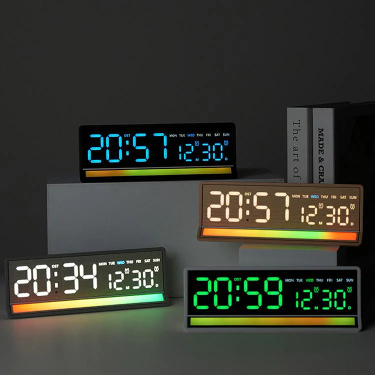 LED Digital Alarm Clock with Sound-Activated RGB Light Large Display with Date/Day/Temperature Support USB Output(6675 White+Blue) - Image 2