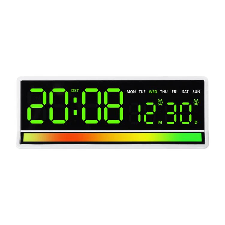 LED Digital Alarm Clock with Sound-Activated RGB Light Large Display with Date/Day/Temperature Support USB Output(6675 White+Green)