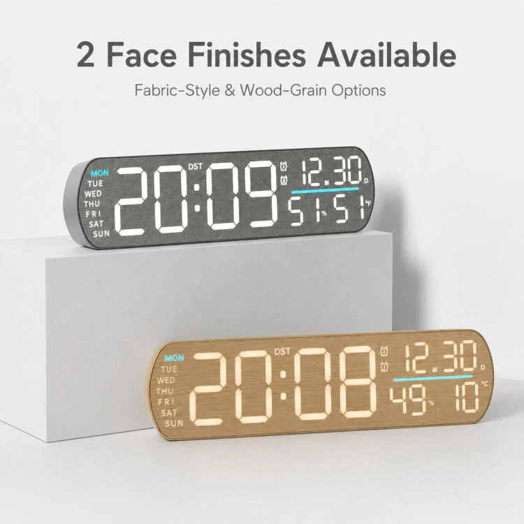 LED Digital Alarm Clock With Temperature Display DST Dual Alarm 6686A Wood Grain - Image 3