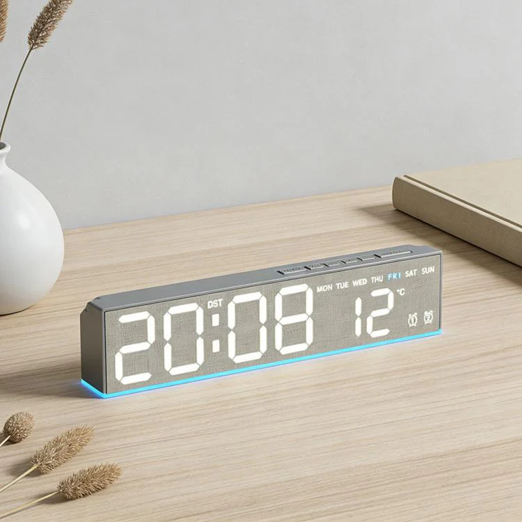 LED Digital Alarm Clock With Temperature Display DST Dual Alarm 6686B Fabric Texture