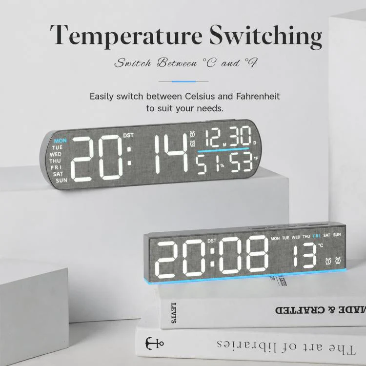 LED Digital Alarm Clock With Temperature Display DST Dual Alarm 6686B Fabric Texture - Image 4