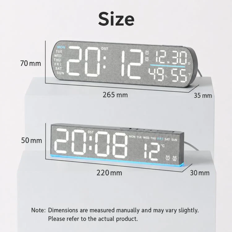 LED Digital Alarm Clock With Temperature Display DST Dual Alarm 6686B Fabric Texture - Image 9