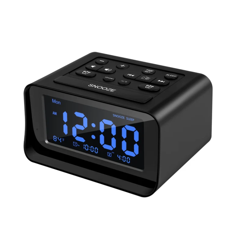 LED Digital Bedroom Alarm Clock With USB Charging Port Clock Radio Temperature Electronic Platform Clock, Specification: EU Plug(Black) - Image 2