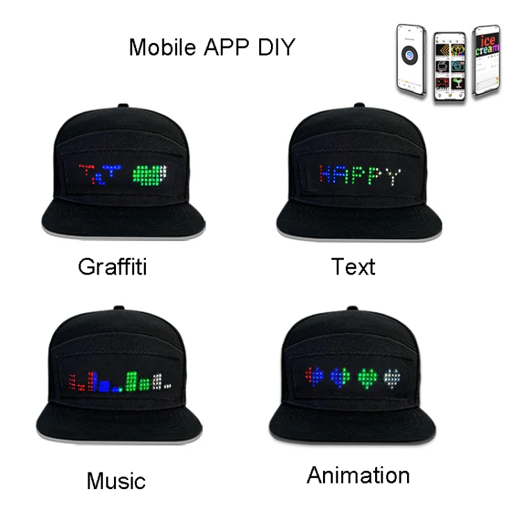 LED Luminous Advertising Hat DIY Words Pixel Lighting Rechargeable Bluetooth APP Control Scrolling Message Flexible Cap(Mixed Color Letter Black) - Image 5
