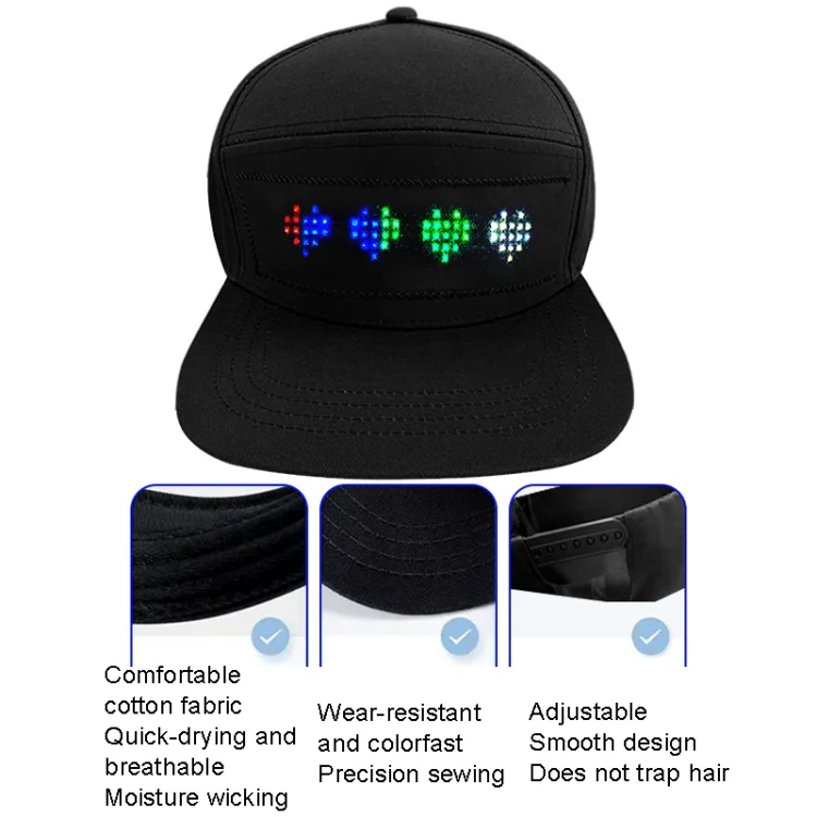 LED Luminous Advertising Hat DIY Words Pixel Lighting Rechargeable Bluetooth APP Control Scrolling Message Flexible Cap(Mixed Color Letter Red) - Image 3