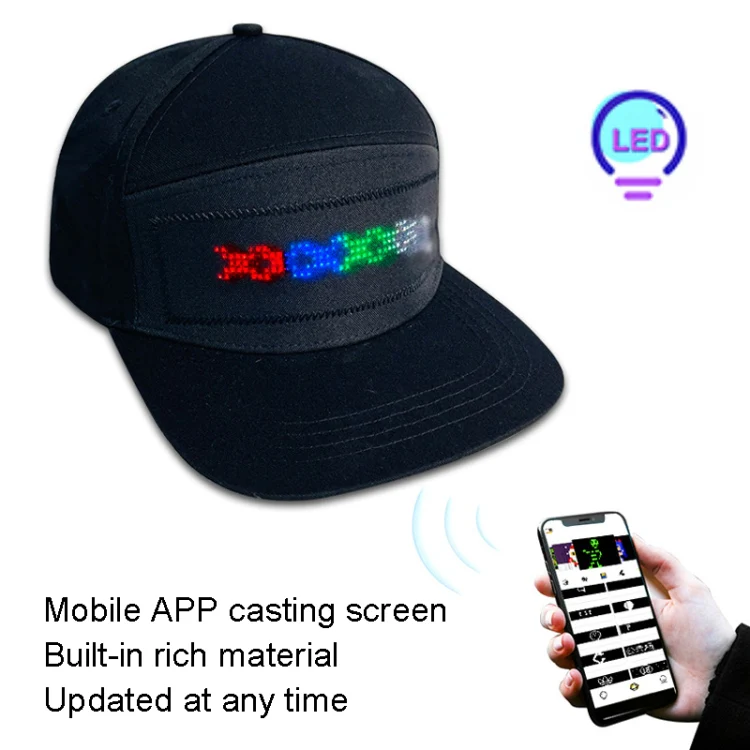 LED Luminous Advertising Hat DIY Words Pixel Lighting Rechargeable Bluetooth APP Control Scrolling Message Flexible Cap(Mixed Color Letter Red) - Image 6