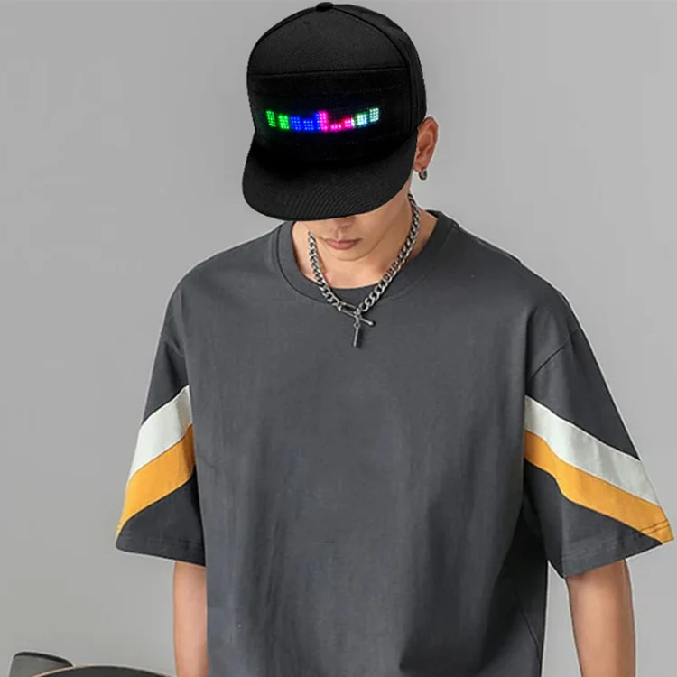 LED Luminous Advertising Hat DIY Words Pixel Lighting Rechargeable Bluetooth APP Control Scrolling Message Flexible Cap(Mixed Color Letter Red) - Image 7